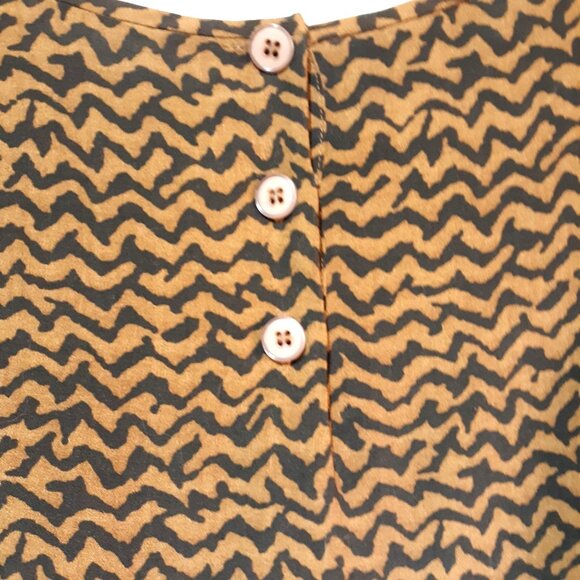 Rena Rowan Saville 14W Brown Black Zigzag Pattern Button Back Long Sleeve Blouse - Picture 3 of 5